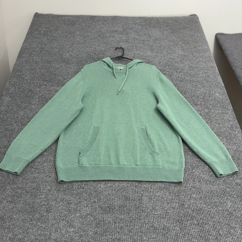 LL Bean Sweater Hoodie Mens L Green Cotton Cashmere Knit Pullover Casual